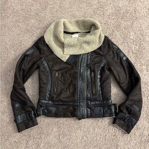 Lola Biker Jacket Women size Medium Brown Faux Leathers Shearling Motorcycle Top